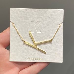 NWT 14k gold plated K necklace
